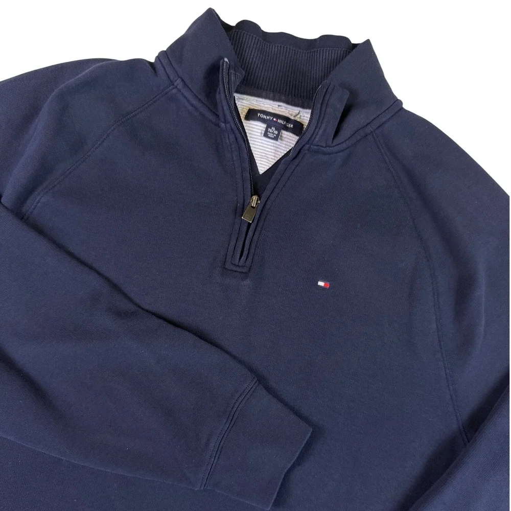Tommy Hilfiger Mens XL Navy Blue Quarter Zip Pullover Cotton Blend Sweater